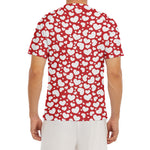 White And Red Heart Pattern Print Men's Short Sleeve Rash Guard