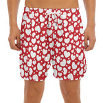 White And Red Heart Pattern Print Men's Split Running Shorts
