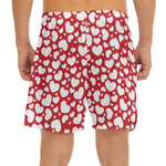 White And Red Heart Pattern Print Men's Split Running Shorts