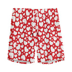 White And Red Heart Pattern Print Men's Sports Shorts