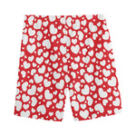 White And Red Heart Pattern Print Men's Sports Shorts