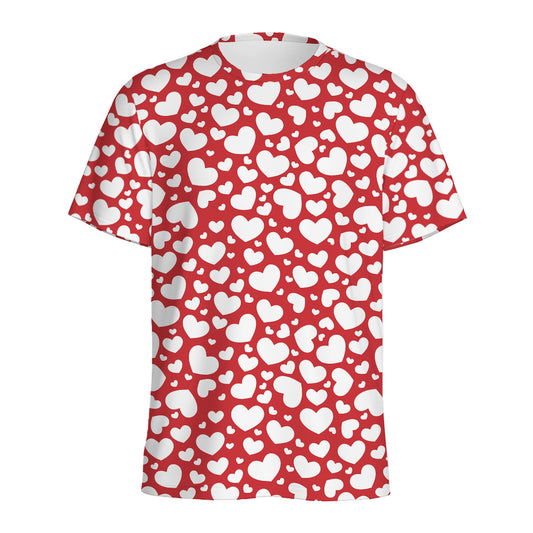 White And Red Heart Pattern Print Men's Sports T-Shirt