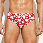 White And Red Heart Pattern Print Men's Swim Briefs