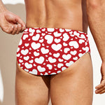 White And Red Heart Pattern Print Men's Swim Briefs