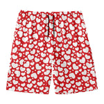 White And Red Heart Pattern Print Men's Swim Trunks
