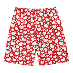White And Red Heart Pattern Print Men's Swim Trunks