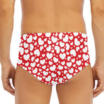 White And Red Heart Pattern Print Men's Triangle Swim Briefs
