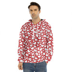 White And Red Heart Pattern Print Men's Velvet Pullover Hoodie