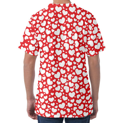 White And Red Heart Pattern Print Men's Velvet T-Shirt