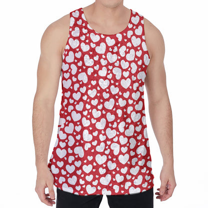 White And Red Heart Pattern Print Men's Velvet Tank Top