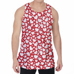 White And Red Heart Pattern Print Men's Velvet Tank Top