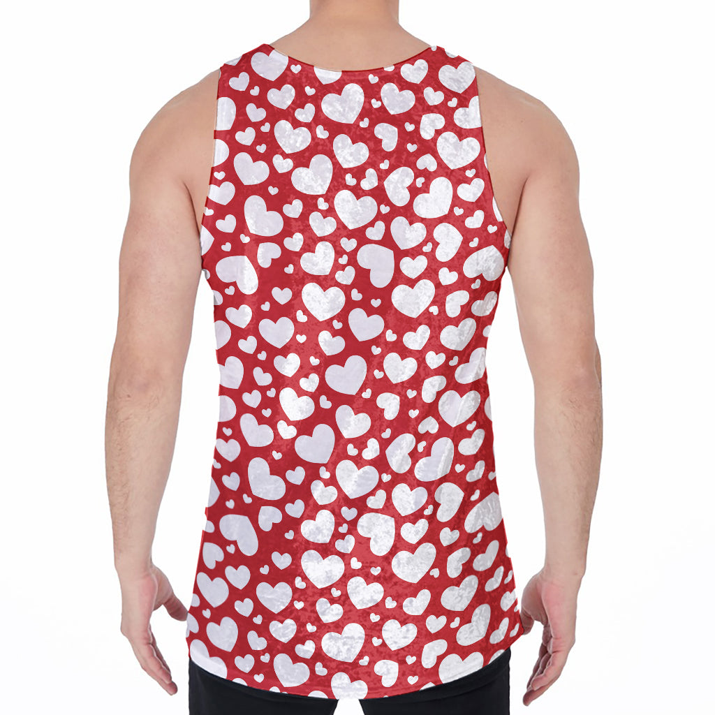 White And Red Heart Pattern Print Men's Velvet Tank Top