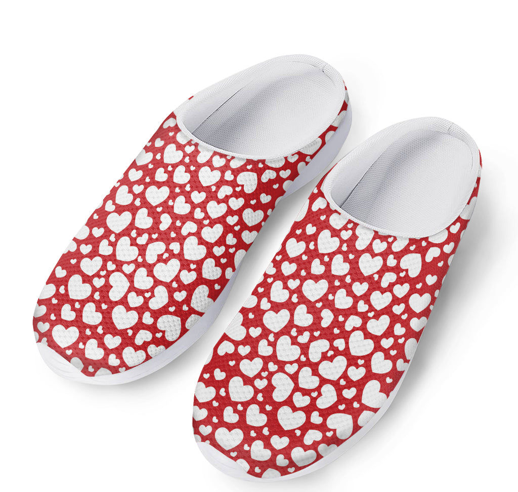 White And Red Heart Pattern Print Mesh Casual Shoes