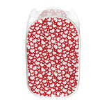White And Red Heart Pattern Print Mesh Laundry Hamper