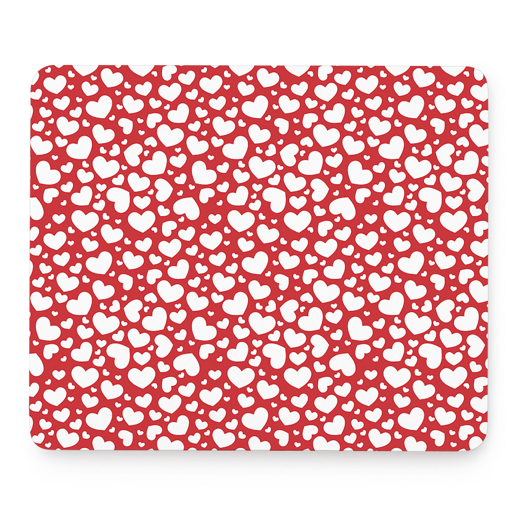 White And Red Heart Pattern Print Mouse Pad