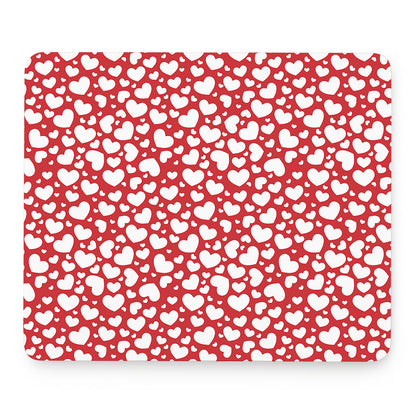 White And Red Heart Pattern Print Mouse Pad