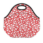 White And Red Heart Pattern Print Neoprene Lunch Bag