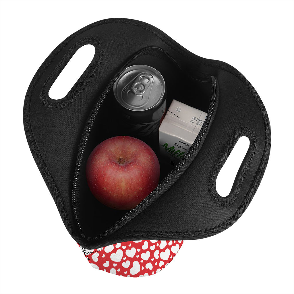 White And Red Heart Pattern Print Neoprene Lunch Bag