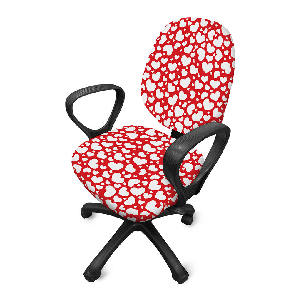 White And Red Heart Pattern Print Office Chair Cover