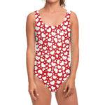 White And Red Heart Pattern Print One Piece Swimsuit