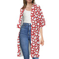 White And Red Heart Pattern Print Open Front Beach Cover Up