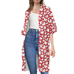 White And Red Heart Pattern Print Open Front Beach Cover Up