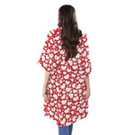 White And Red Heart Pattern Print Open Front Beach Cover Up