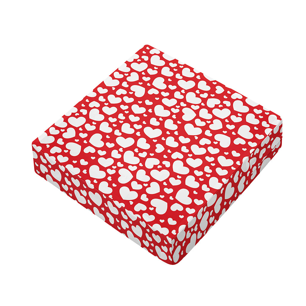 White And Red Heart Pattern Print Outdoor Seat Cushion Cover
