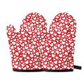 White And Red Heart Pattern Print Oven Mitts