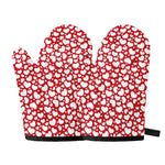 White And Red Heart Pattern Print Oven Mitts