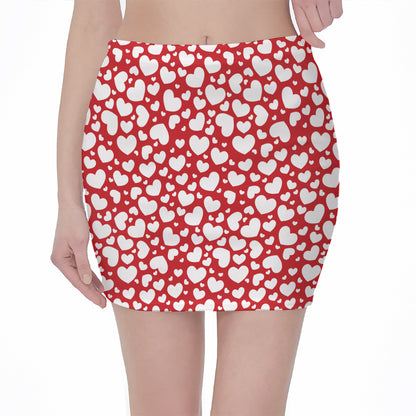 White And Red Heart Pattern Print Pencil Mini Skirt