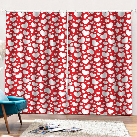 White And Red Heart Pattern Print Pencil Pleat Curtains