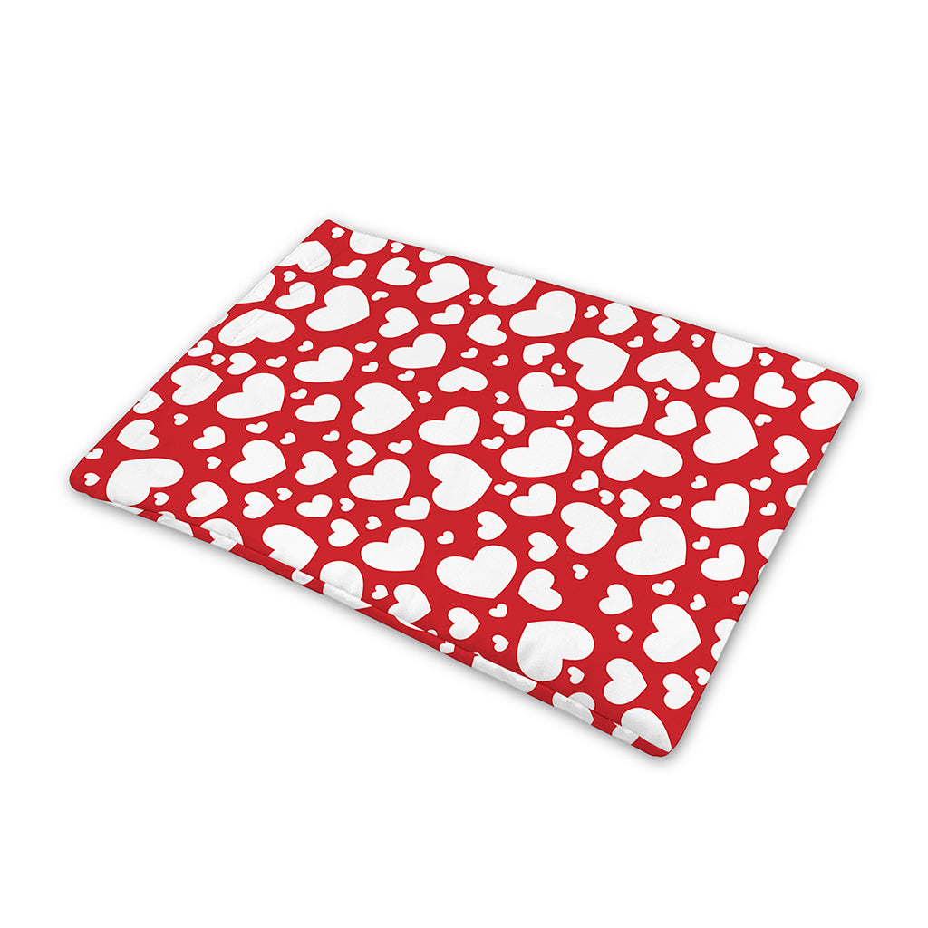 White And Red Heart Pattern Print Pet Cooling Mat Cover