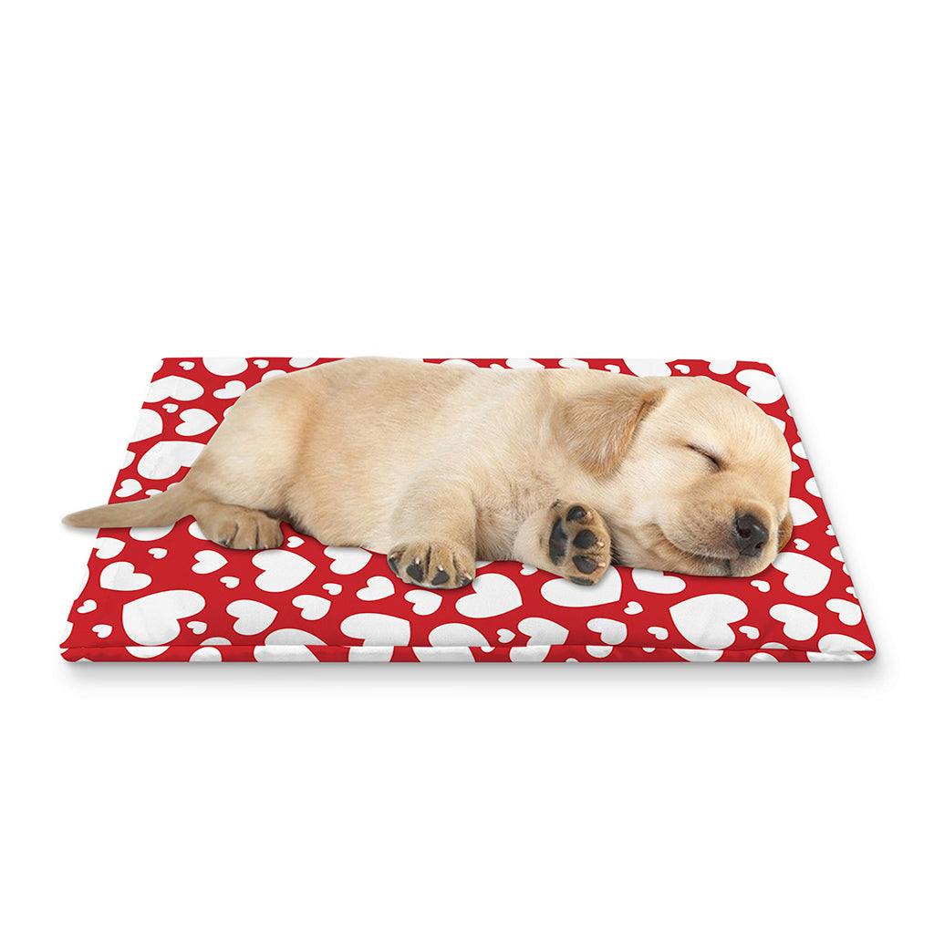 White And Red Heart Pattern Print Pet Cooling Mat Cover