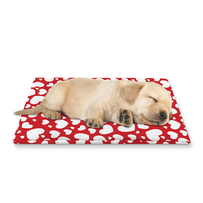 White And Red Heart Pattern Print Pet Cooling Mat Cover