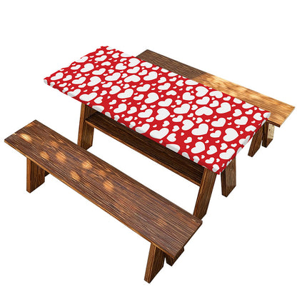 White And Red Heart Pattern Print Picnic Table Cover