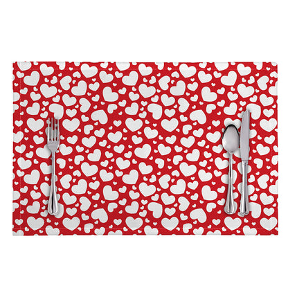 White And Red Heart Pattern Print Placemat