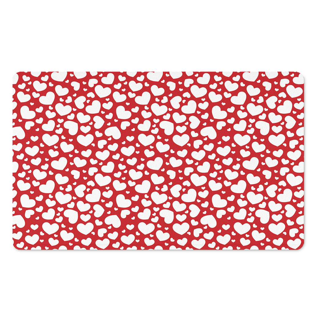 White And Red Heart Pattern Print Polyester Doormat