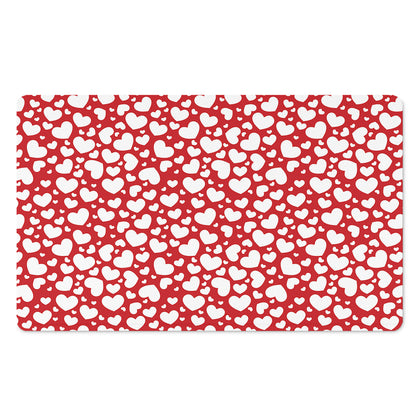 White And Red Heart Pattern Print Polyester Doormat
