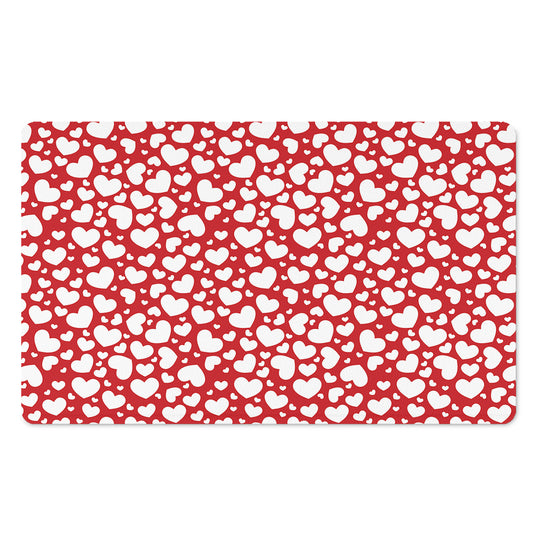 White And Red Heart Pattern Print Polyester Doormat