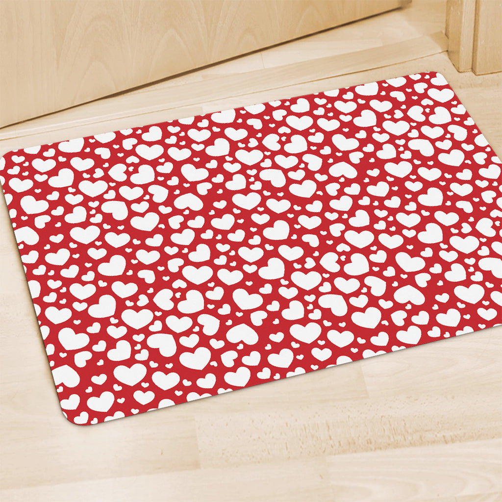 White And Red Heart Pattern Print Polyester Doormat