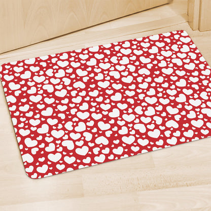 White And Red Heart Pattern Print Polyester Doormat