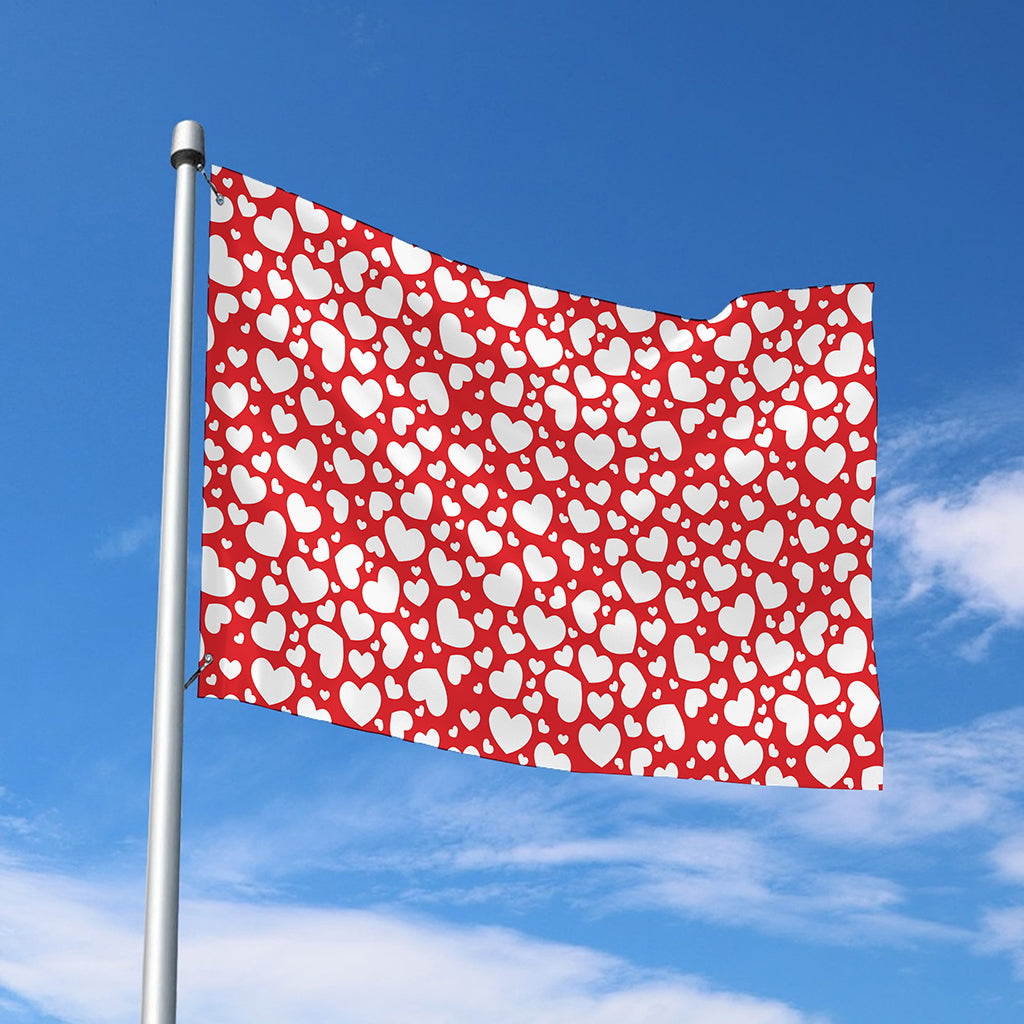 White And Red Heart Pattern Print Polyester Flag
