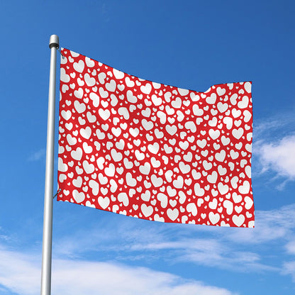White And Red Heart Pattern Print Polyester Flag