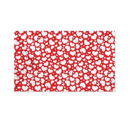 White And Red Heart Pattern Print Polyester Flag