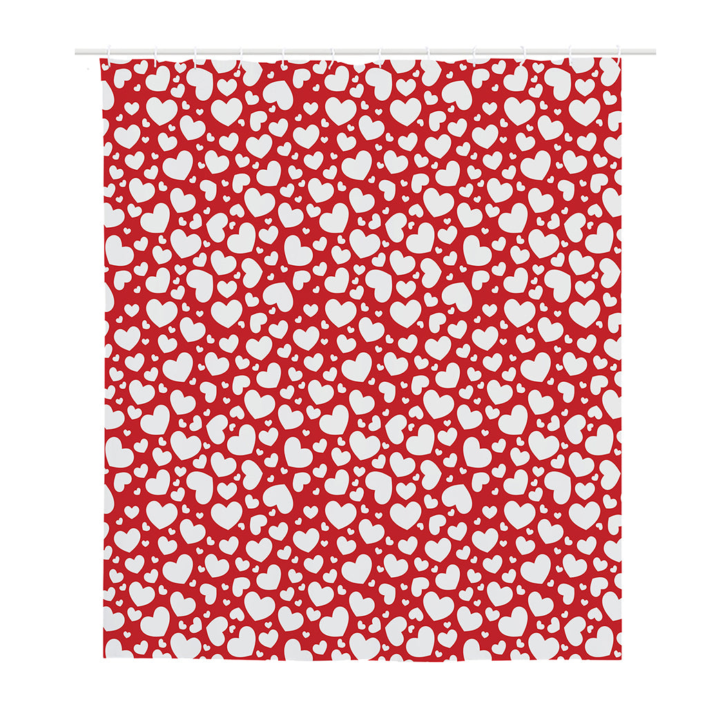 White And Red Heart Pattern Print Polyester Shower Curtain