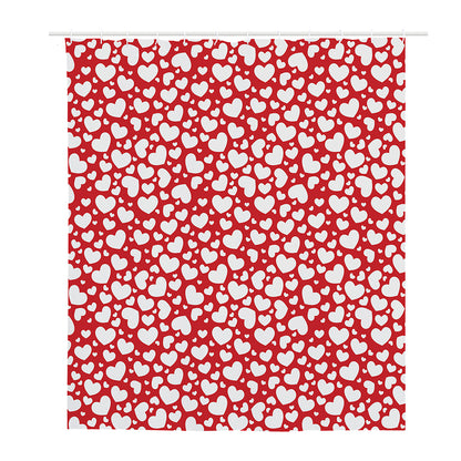 White And Red Heart Pattern Print Polyester Shower Curtain