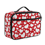 White And Red Heart Pattern Print Portable Lunch Bag