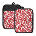 White And Red Heart Pattern Print Pot Holders With Pocket