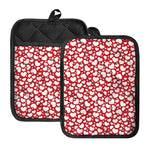 White And Red Heart Pattern Print Pot Holders With Pocket